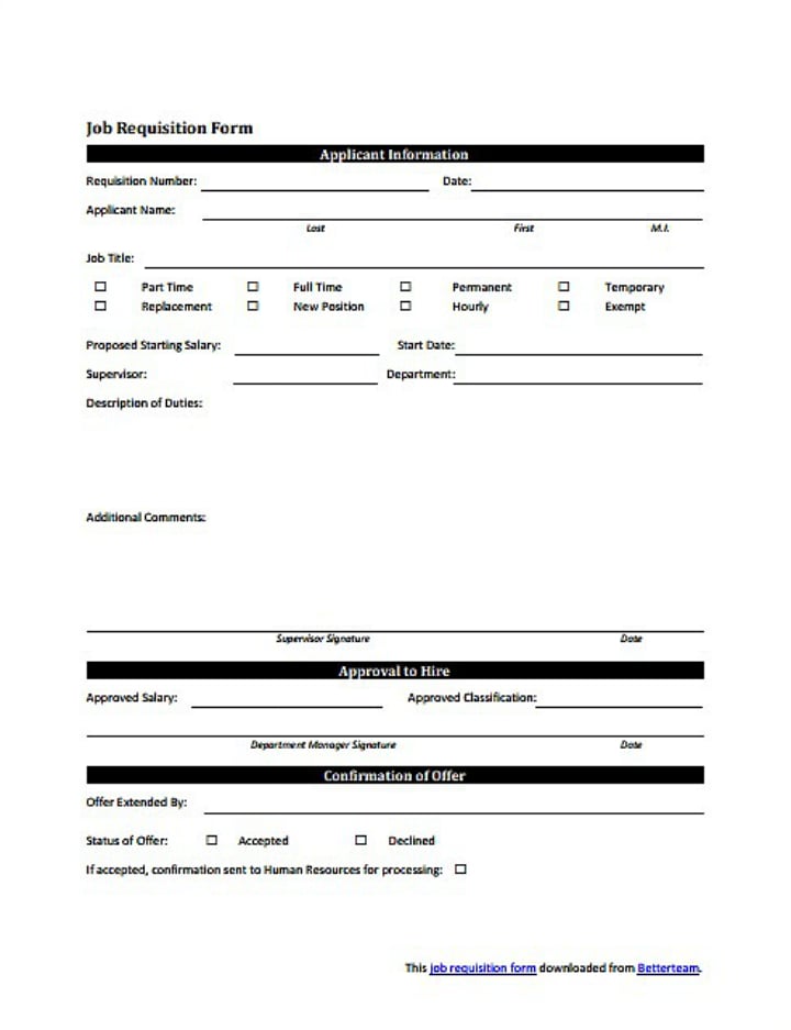 job requisition form template