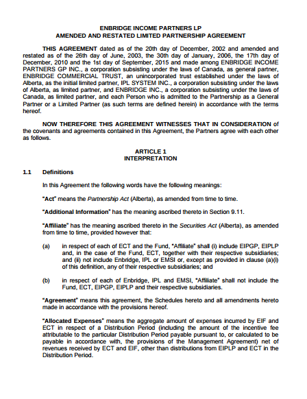 Investment Limited Partnership Agreement Template