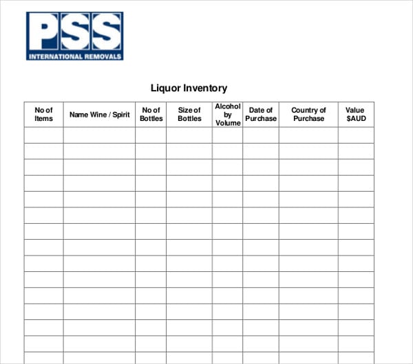 liquor inventory sample