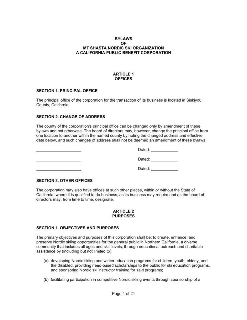 Corporate Bylaws Template Word 8972