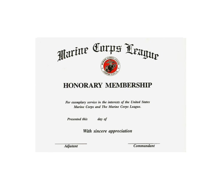 marine corps honorary membership certificate