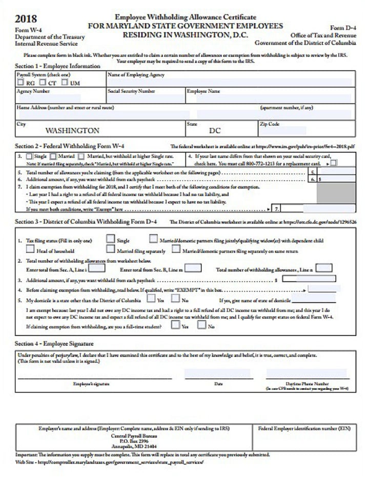 maryland employee withholding allowance payroll form template