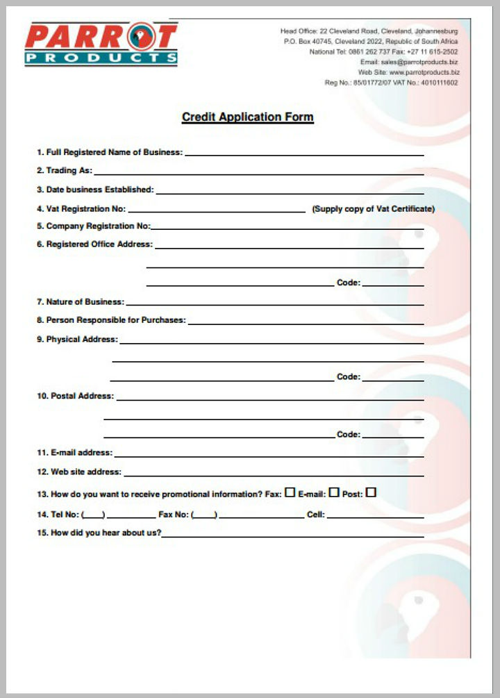 minimalist company credit application form template