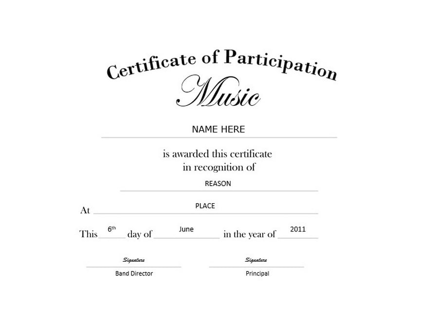 minimalist music certificate of participation template
