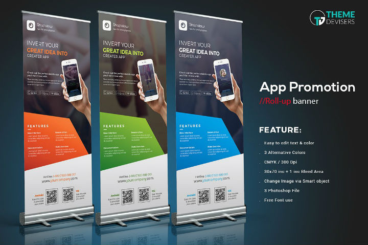 mobile app roll up banner psd template