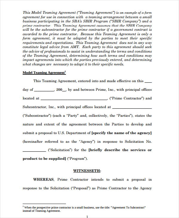 8+ Teaming Agreement Templates - PDF, Word