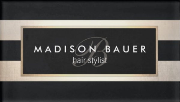 monogram striped black gold beauty salon name tag