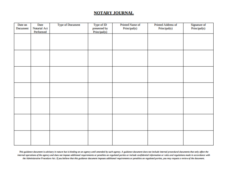 Nys Notary Journal Template