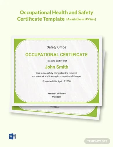 occupational health and safety care certificate template