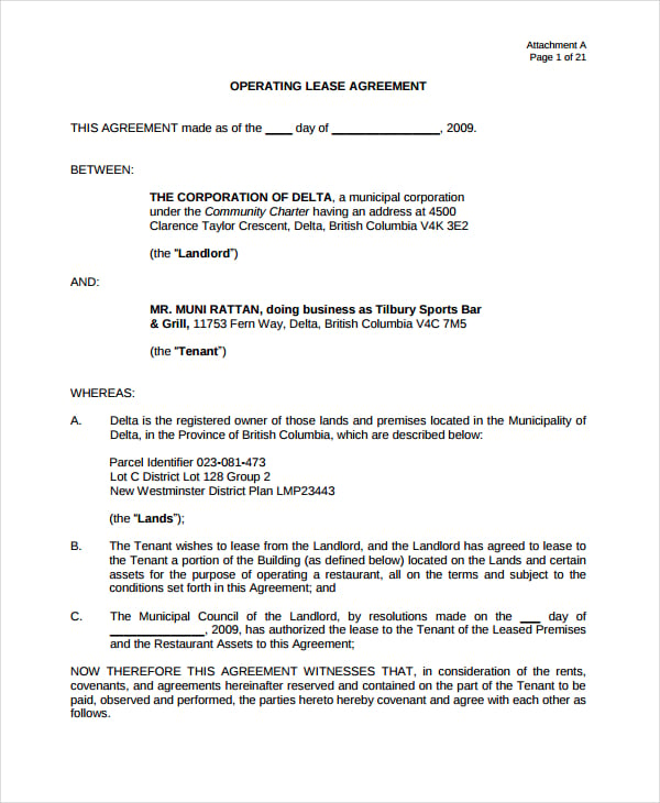 operating restaurant lease agreement