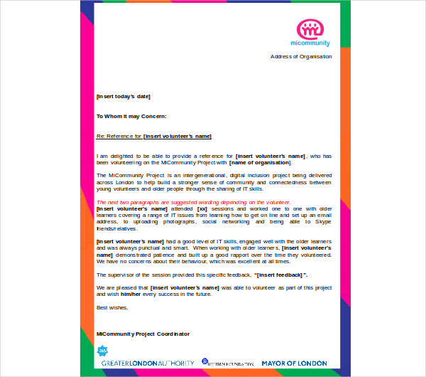 5+ Volunteer Reference Letter Templates PDF, MS Word