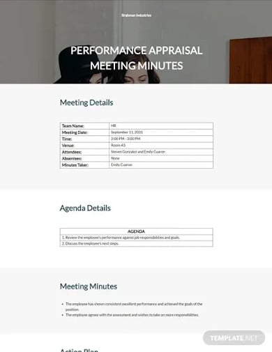 performance appraisal meeting minutes template
