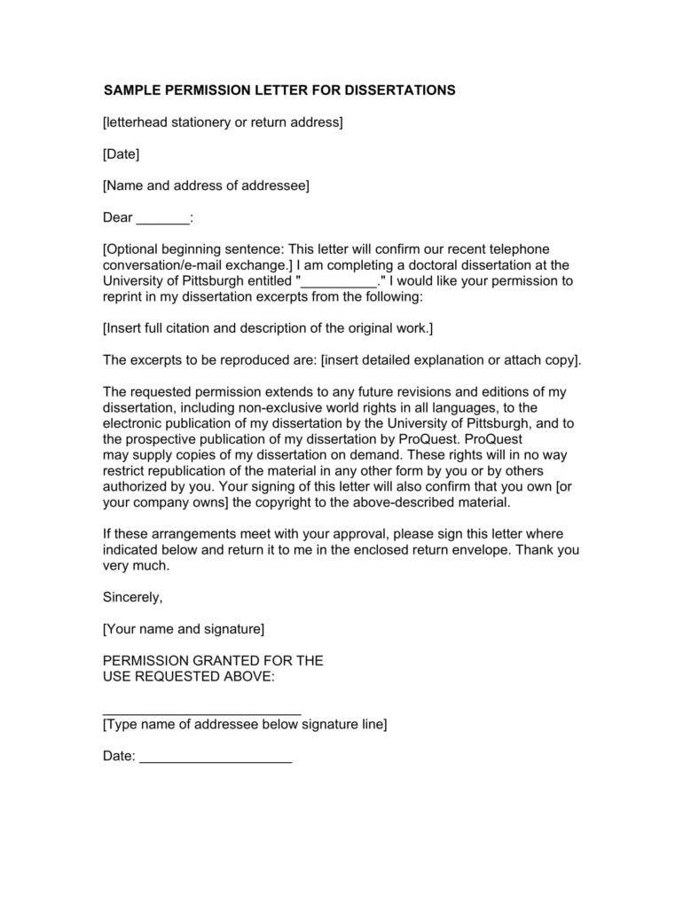 Dissertation letter permission