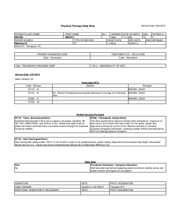 Physical Therapy Progress Notes Template from images.template.net