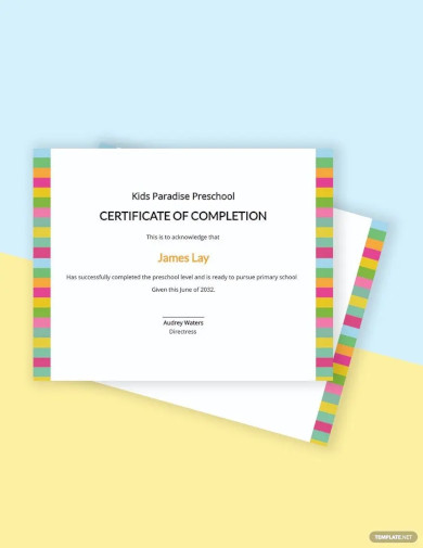 preschool completion certificate template