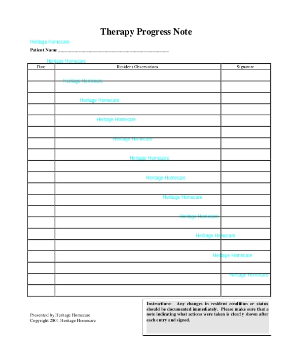 printable therapy progress note