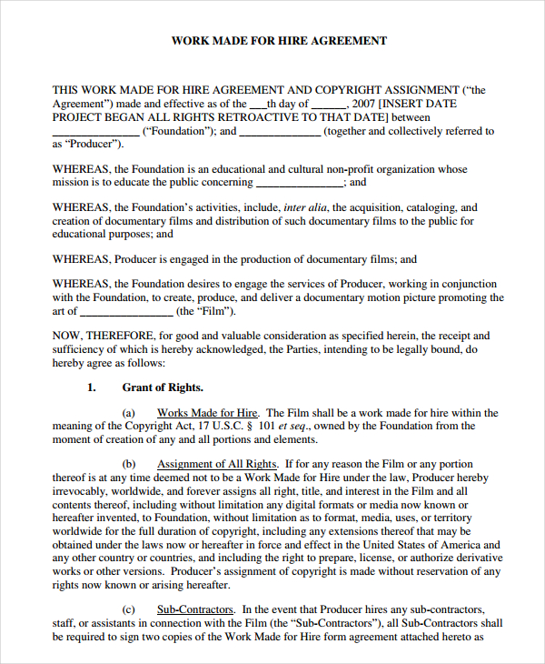 13+ Work for Hire Agreement Templates PDF, Word, Apple Pages, Google Docs