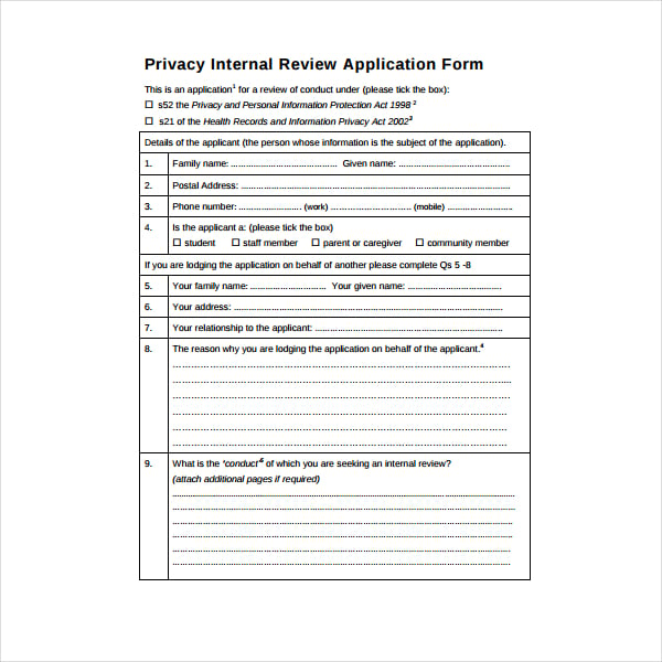 privacy internal review application form