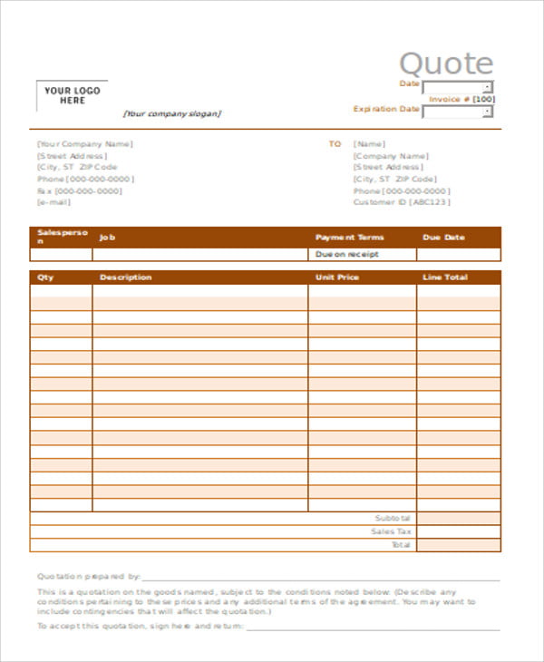7+ Catering Quote Templates PDF, Word