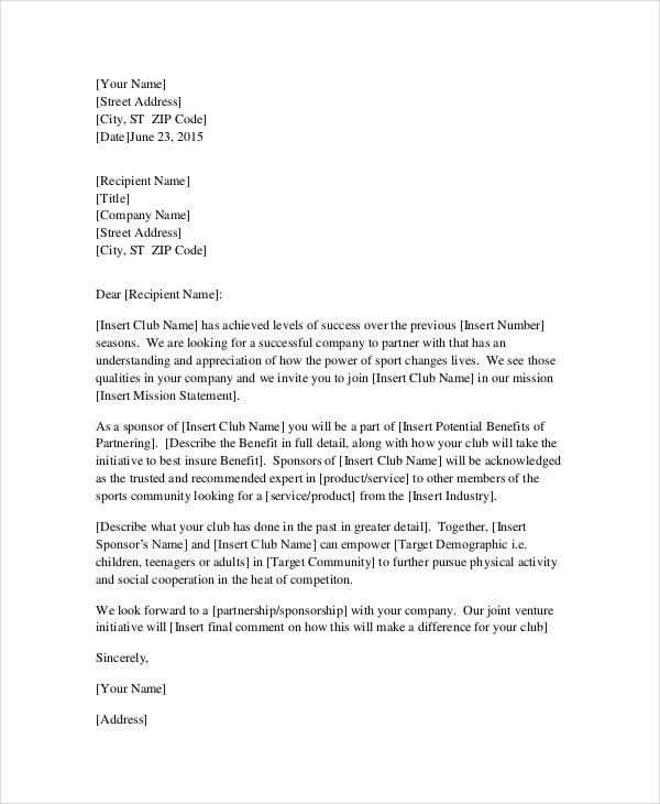 request for sponsorship letter template