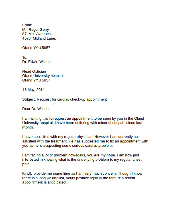 request letter for doctors appointment