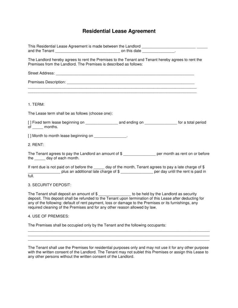 Free Printable One Page Lease Agreement