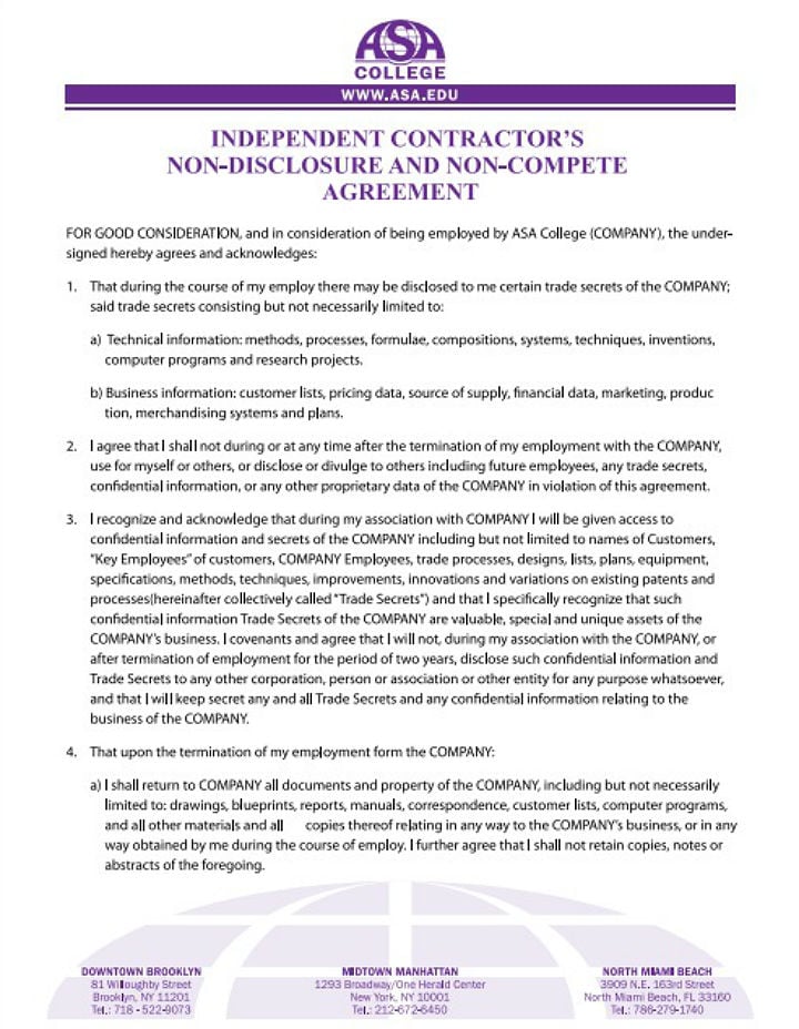 Non Disclosure And Non Compete Agreement Template PDF Template