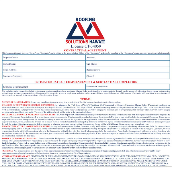 Pdf Printable Roofing Contract Template 2023 Template Printable