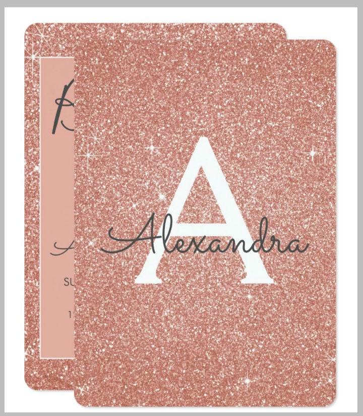 rose gold glitter girly birthday party card template