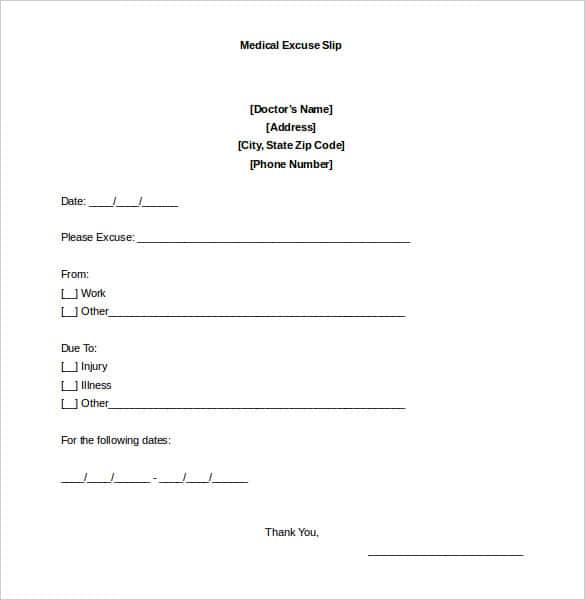 sample blank doctors note for missing work excuse template