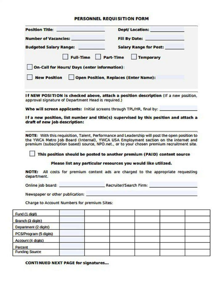 Personnel Requisition Form Template Database