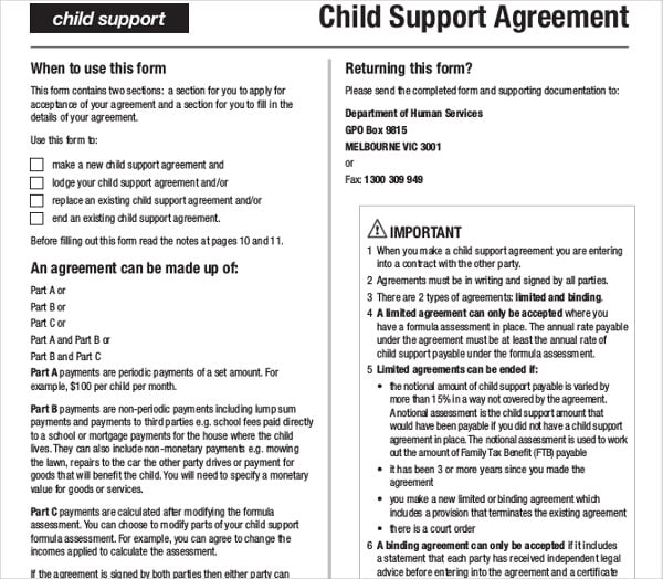 sample child support agreement