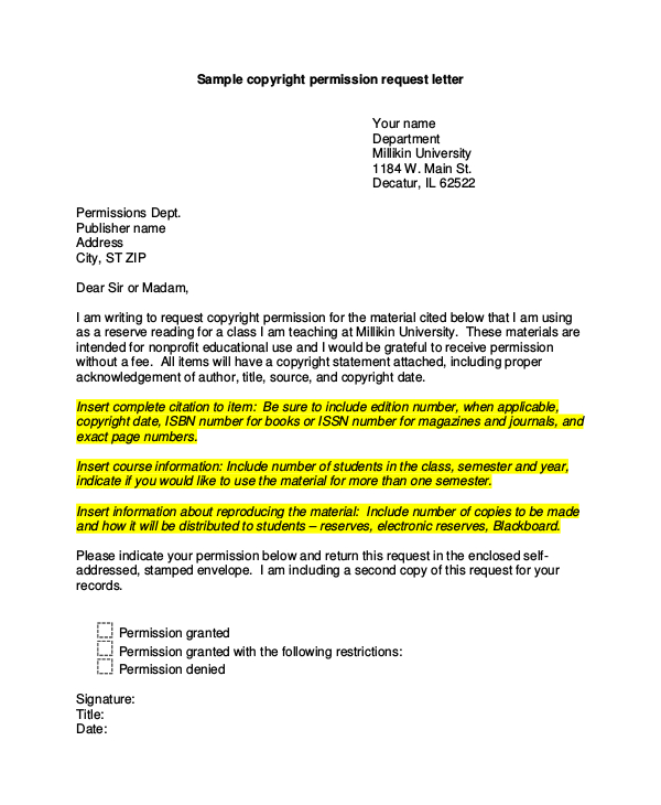 sample copyright permission request letter