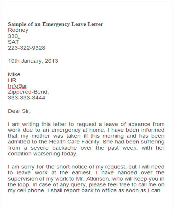 emergency leave application letter