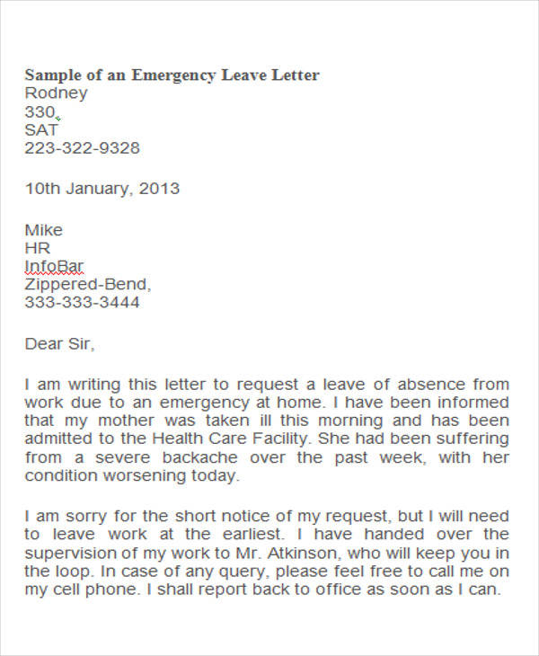 How To Write Medical Emergency Leave Letter