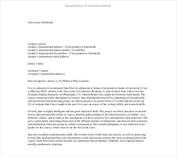 Free Letter Of Recommendation Template from images.template.net