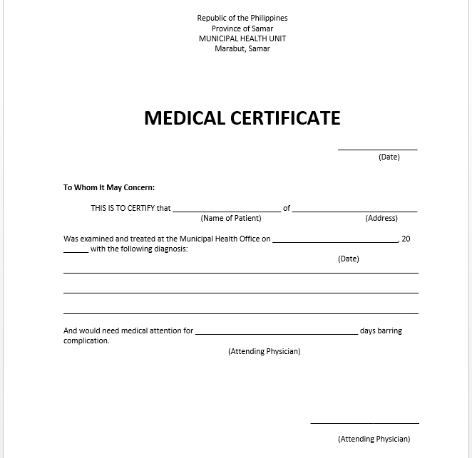 sample medical leave certificate template