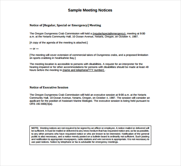 sample meeting notices
