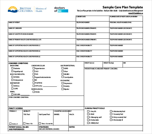 Nursing Care Plan Templates Blank