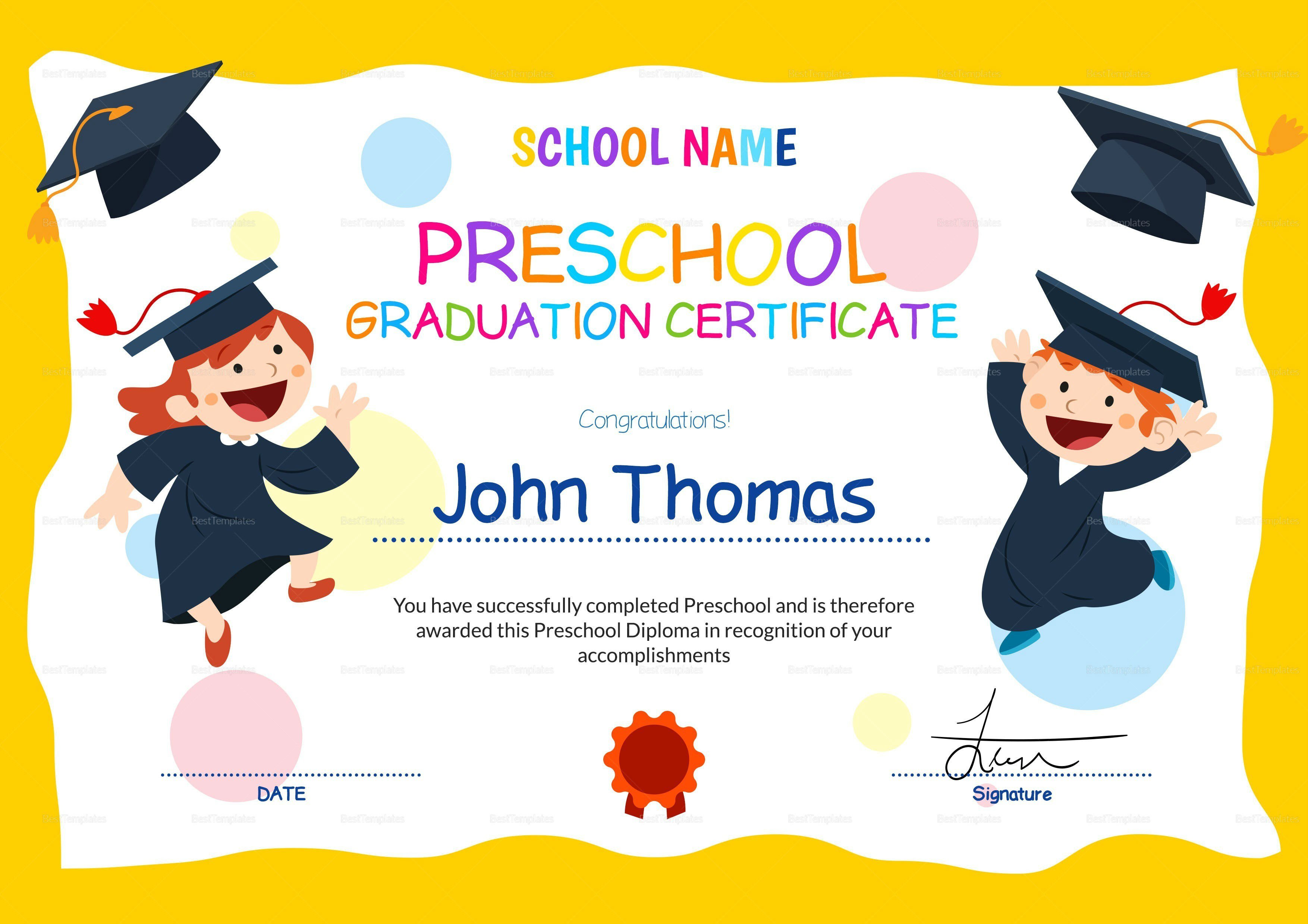 21+ Preschool Certificate Templates - PDF  Free & Premium Templates With Regard To Free Printable Graduation Certificate Templates