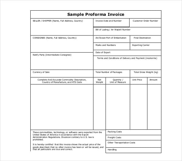 sample proforma invoice example