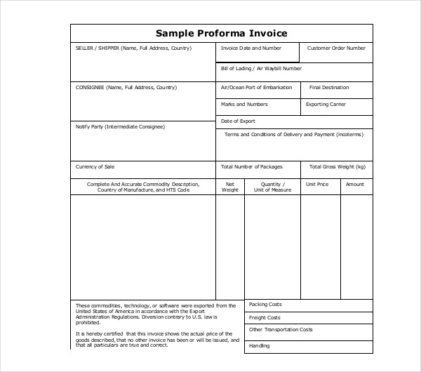 blank invoice proforma form 17 PDF, Invoice  Excel  Proforma Word,  Templates Docs,