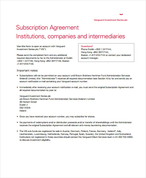sample subscription agreement