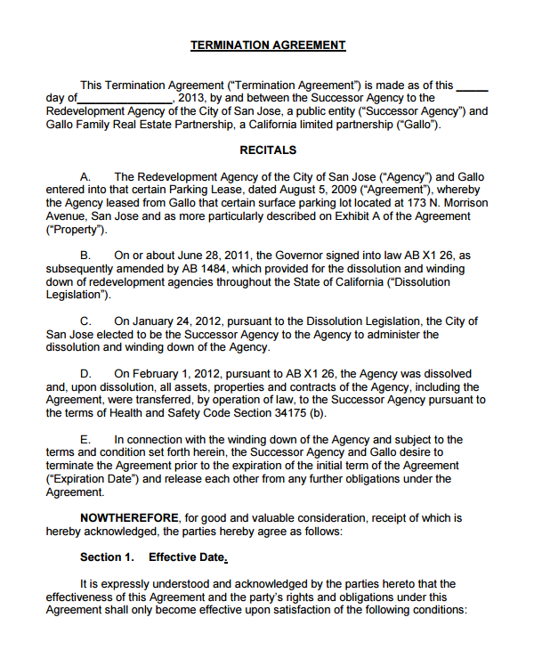 17  Termination Agreement Templates PDF DOC