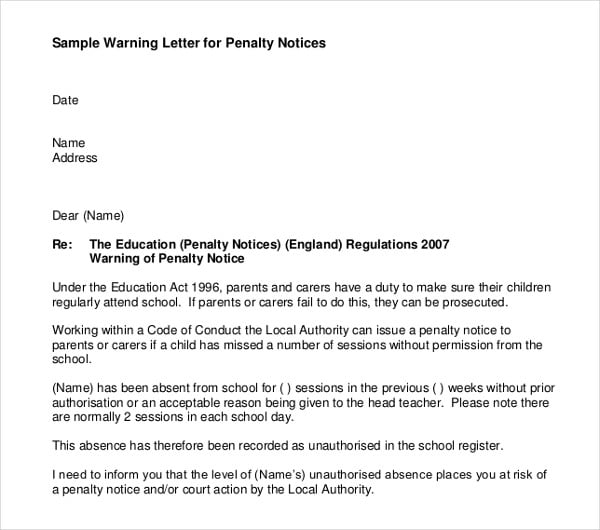 sample warning letter