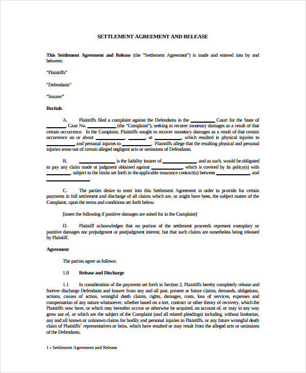 12+ Settlement and Release Agreement Templates PDF, Word, Google Docs