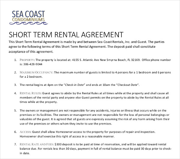 17+ ShortTerm Rental Agreement Templates PDF, DOC