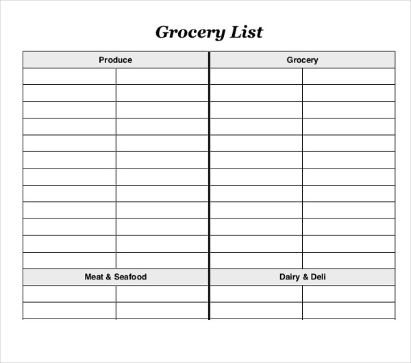 13 Blank Grocery List Templates PDF DOC Xls