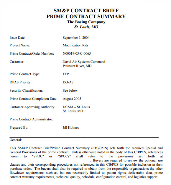 simple contract brief free summary template