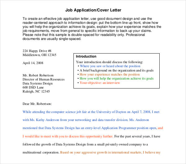 simple job application letter